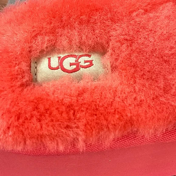 UGG Disco Slides Sandals Pink Cloud Sheepskin Fluff Fur Slingback Strap Logo - Picture 12 of 15
